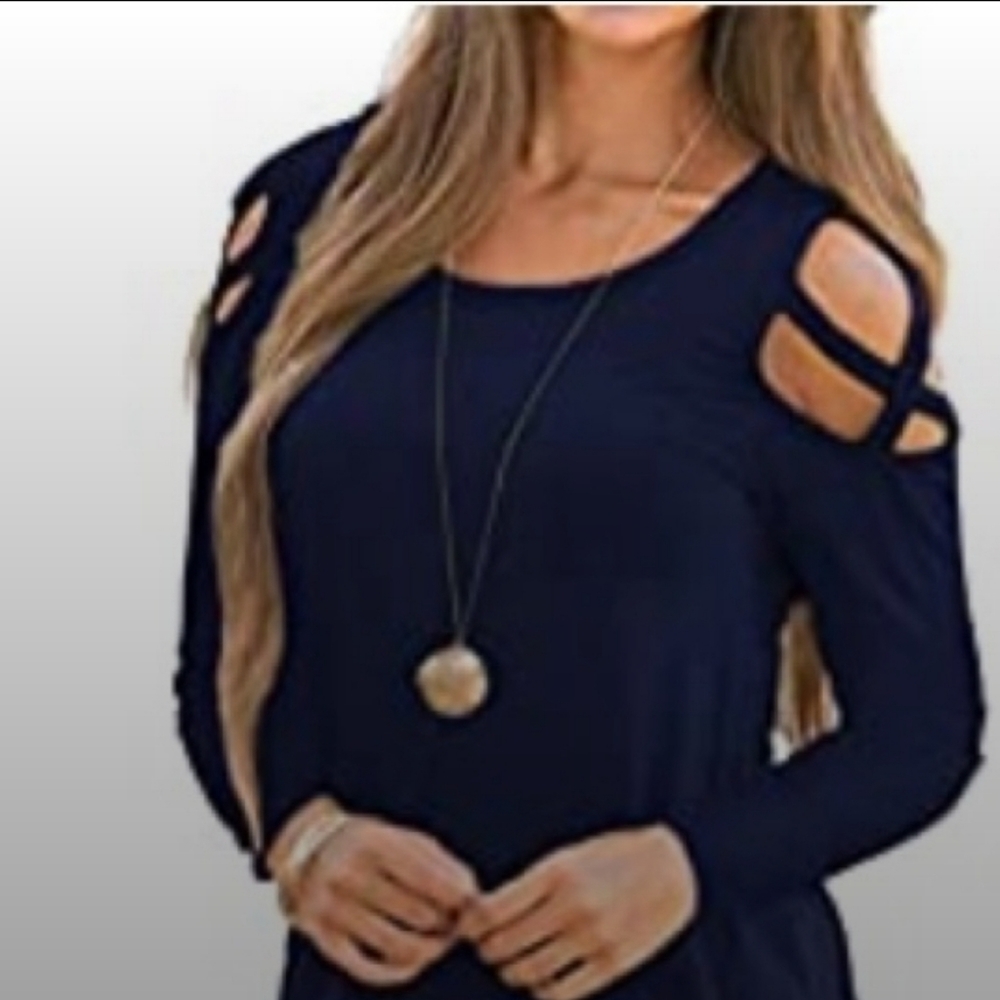 Scarmat cold shoulder long sleeve top blue XXL